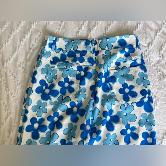 Shein Floral Blue Funky Patterned Pants White - Picture 4 of 6